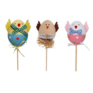 1PCS Funny Chick Design Plastic Coloring Painted Easter Eggs With Sticks Kids Gifts Toys For Christmas Easter Home Party Favors